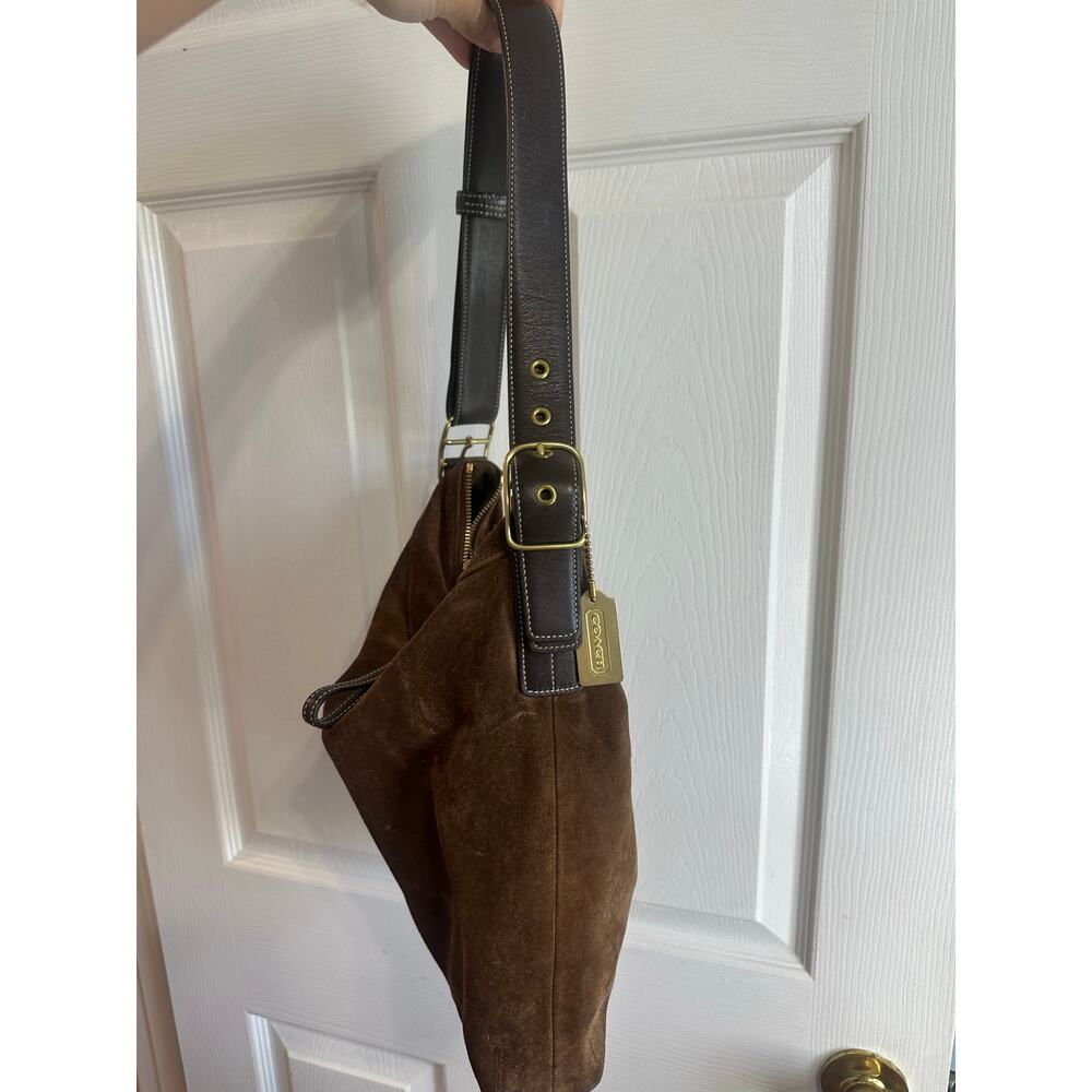 Vintage Coach Suede Hobo Bag Dark Brown Gold Legacy Leather Purse-Some Use - Picture 16 of 16